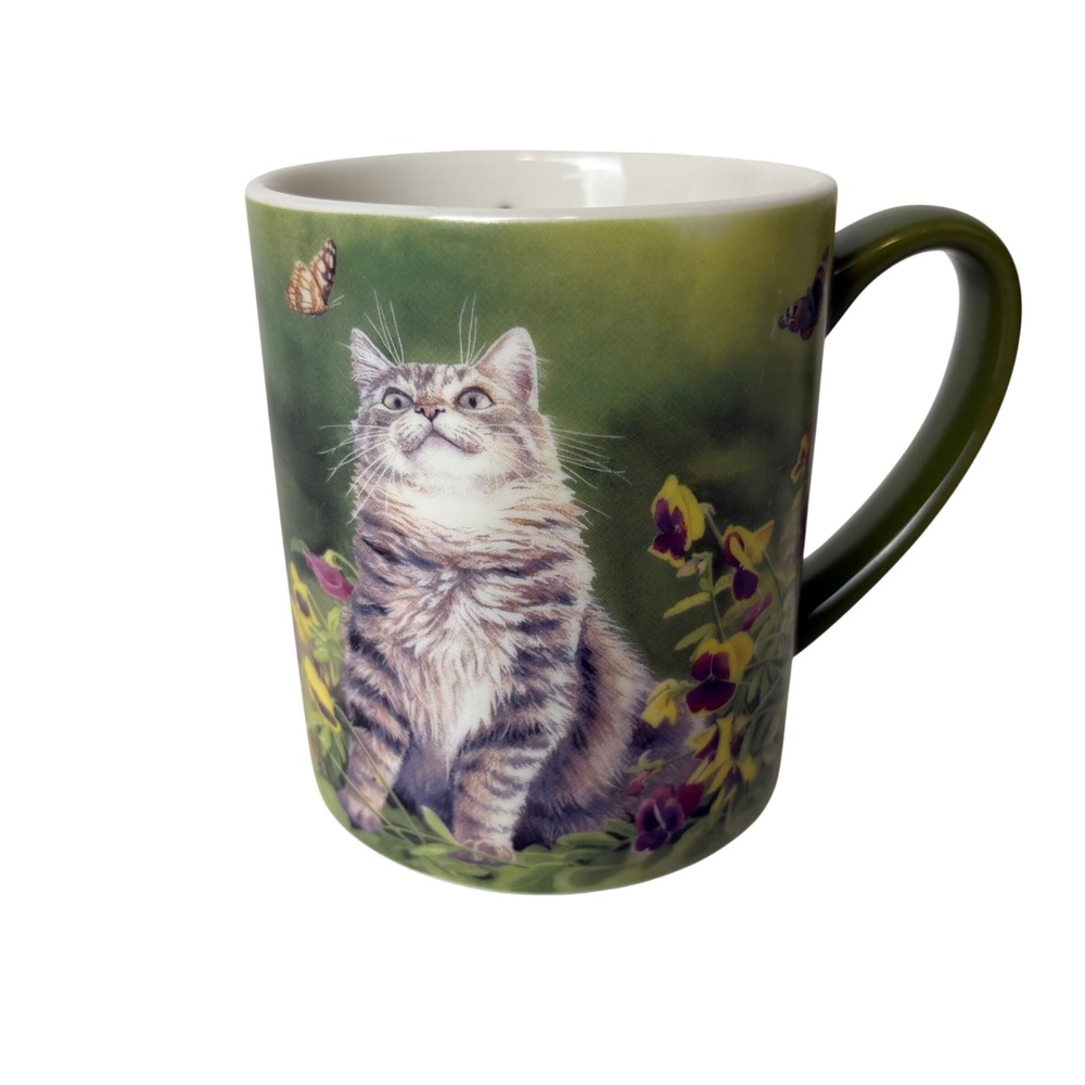 Lang Butterfly Dreams Cat Coffee Mug Susan Bourdet Wild Wings 2013 Green‎ Handle